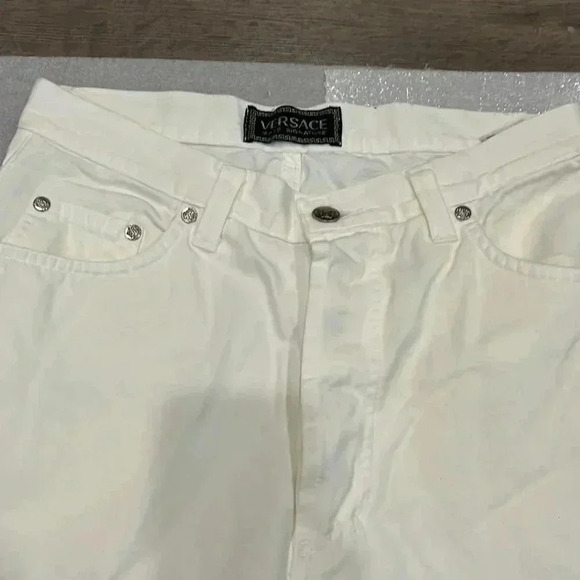 [W28L26] Versace Jeans Signature Ittierre Cream White Button Fly High Rise Jeans - Picture 3 of 10